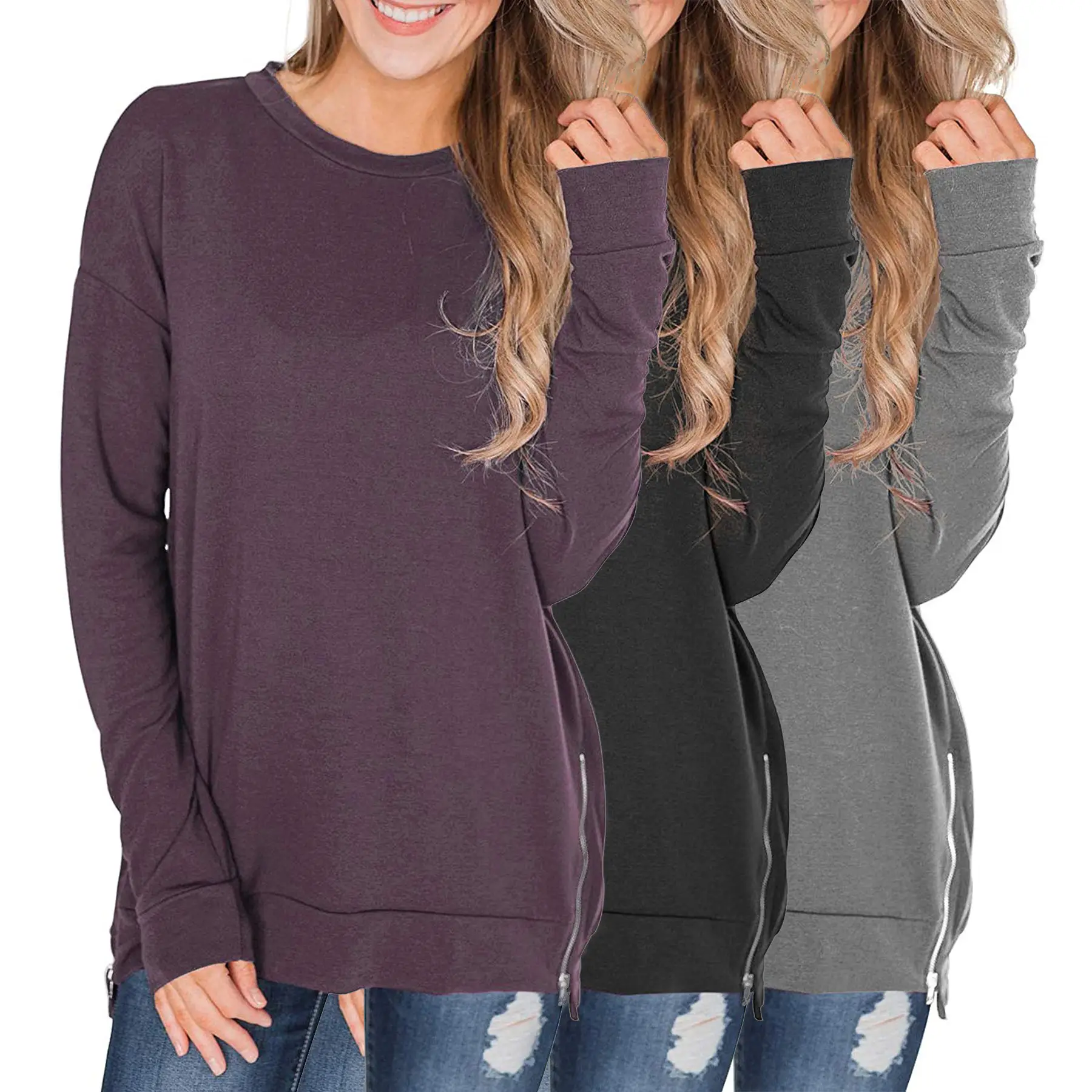 Women's Cross-Body Long Sleeve Sweater Purple - Image 4