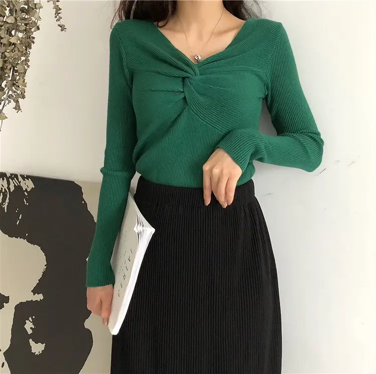 Long Sleeve V Neck Sweater Top for Women - Image 12