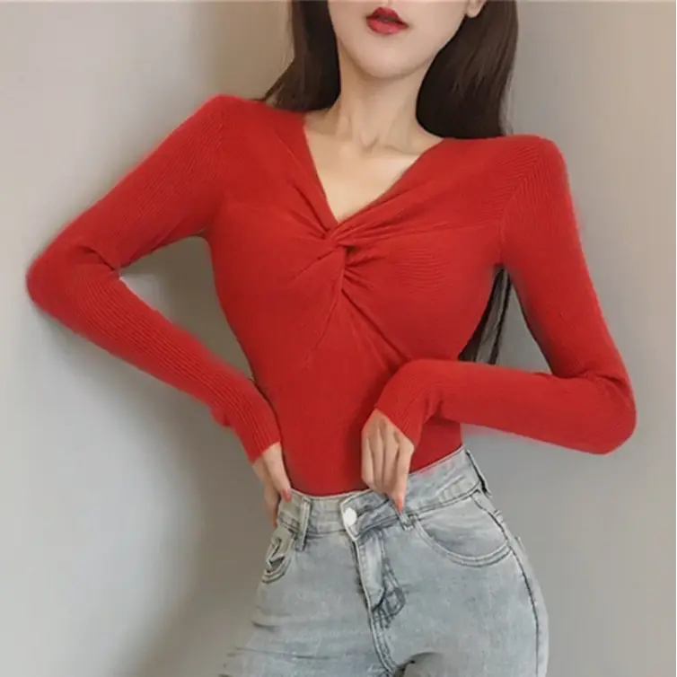 Long Sleeve V Neck Sweater Top for Women - Image 5