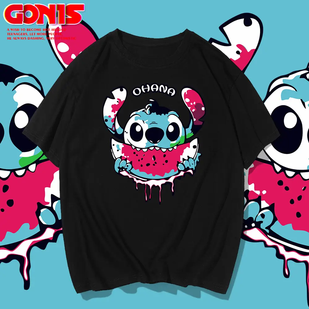 Men Women Stitch T-Shirt Green Summer Loose Large - Image 9