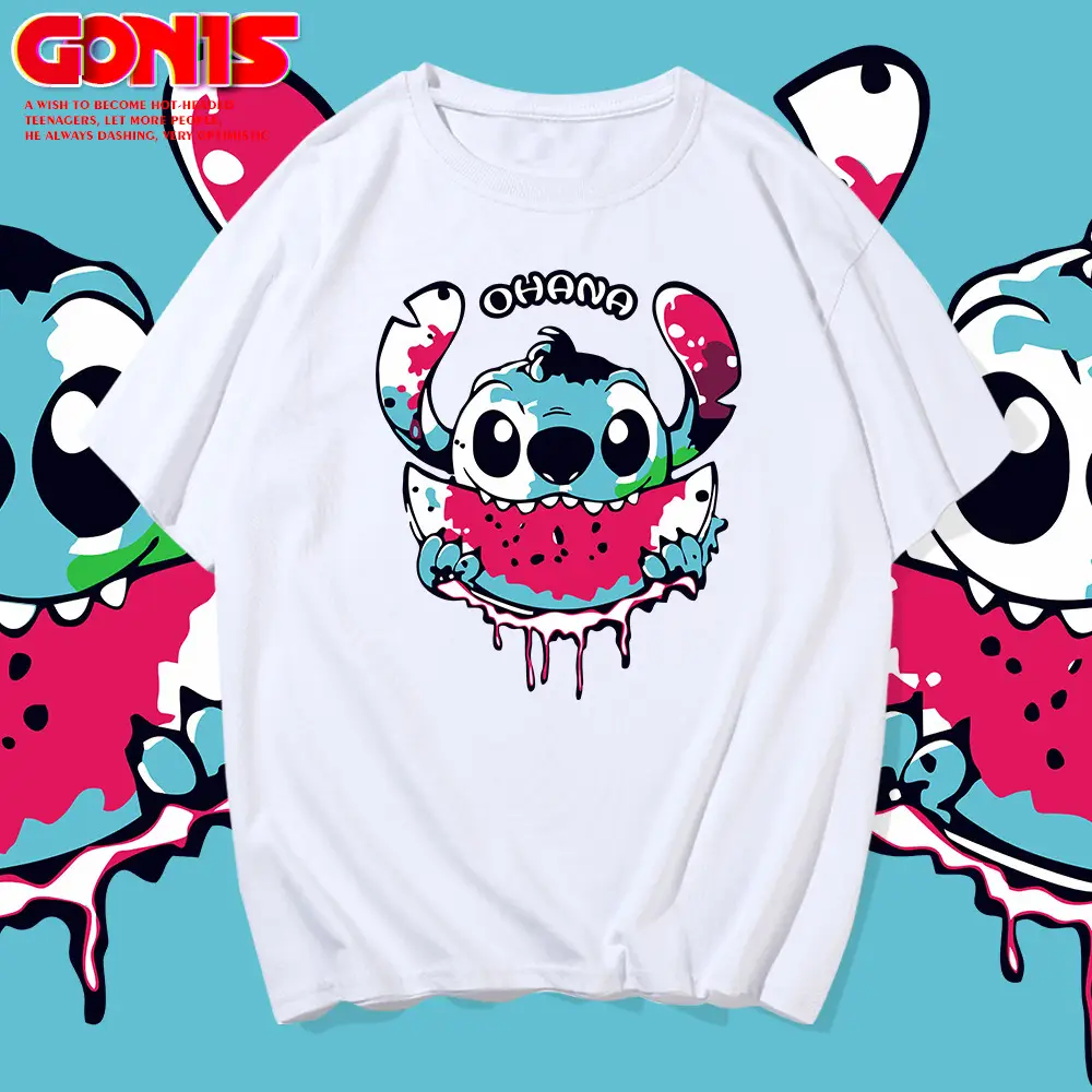 Men Women Stitch T-Shirt Green Summer Loose Large - Image 10