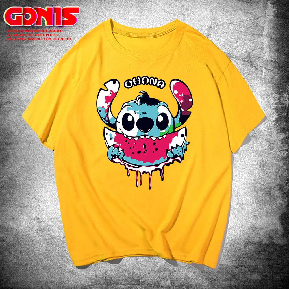 Men Women Stitch T-Shirt Green Summer Loose Large - Image 3