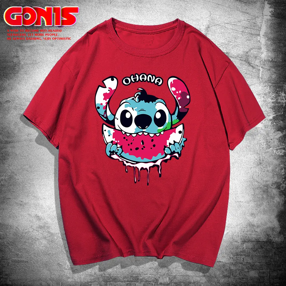 Men Women Stitch T-Shirt Green Summer Loose Large - Image 4
