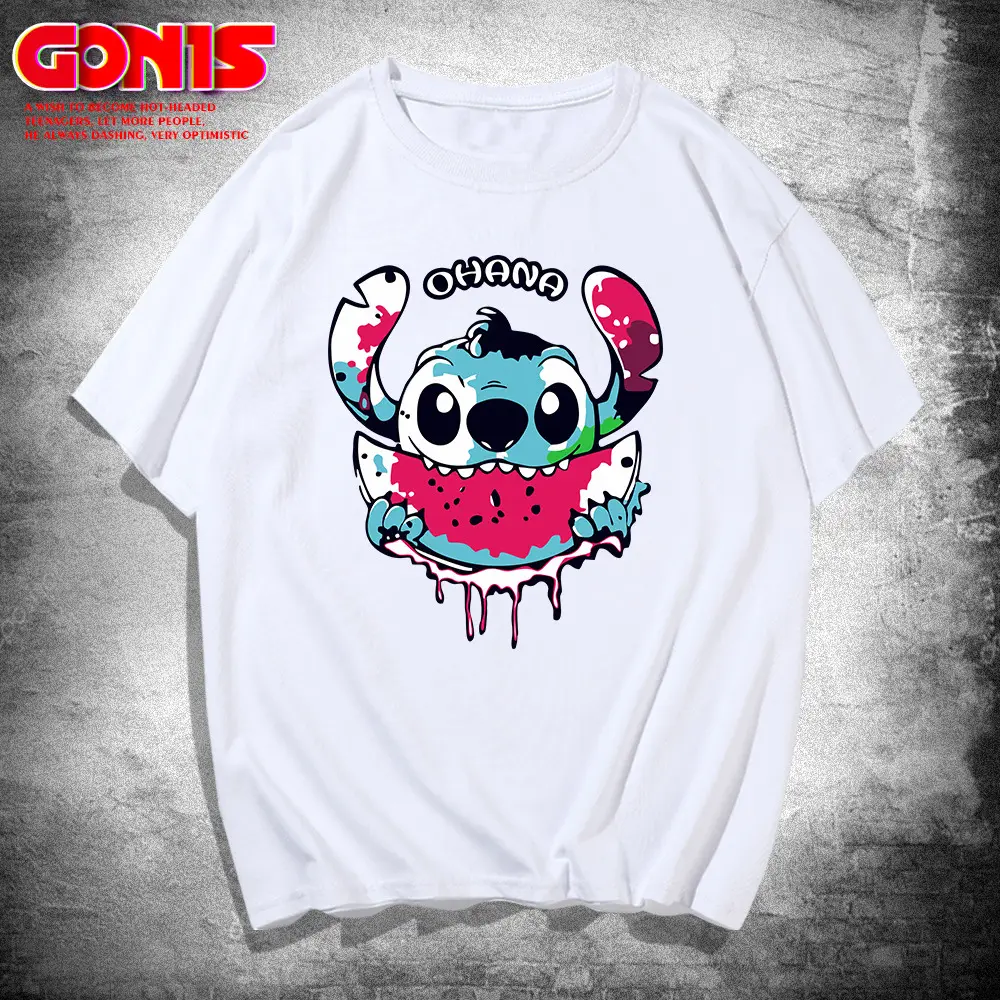 Men Women Stitch T-Shirt Green Summer Loose Large - Image 2