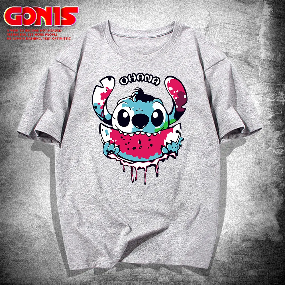Men Women Stitch T-Shirt Green Summer Loose Large - Image 7