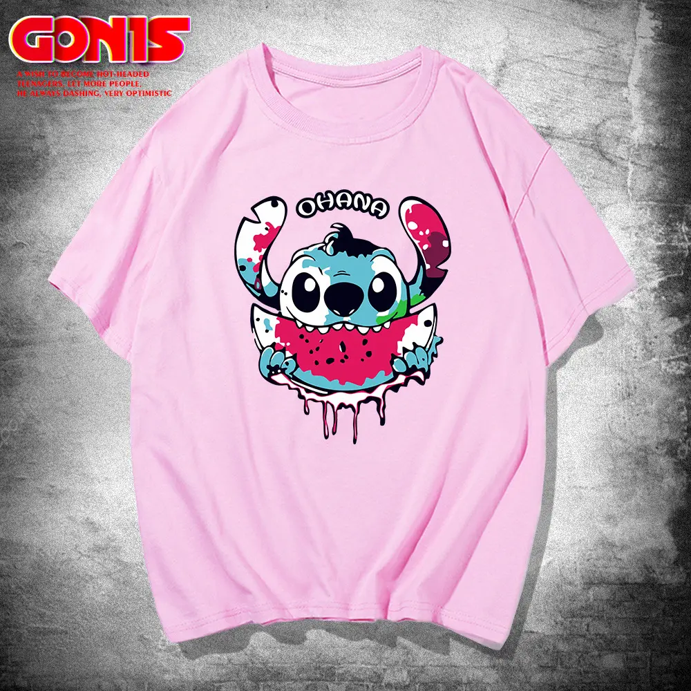Men Women Stitch T-Shirt Green Summer Loose Large - Image 8