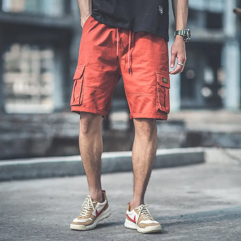 Men's Yu Wenle Pocket Hip-Hop Shorts Black Red - Image 5