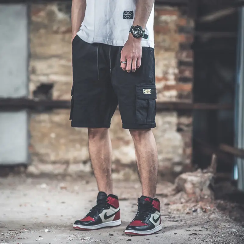 Men's Yu Wenle Pocket Hip-Hop Shorts Black Red - Image 2