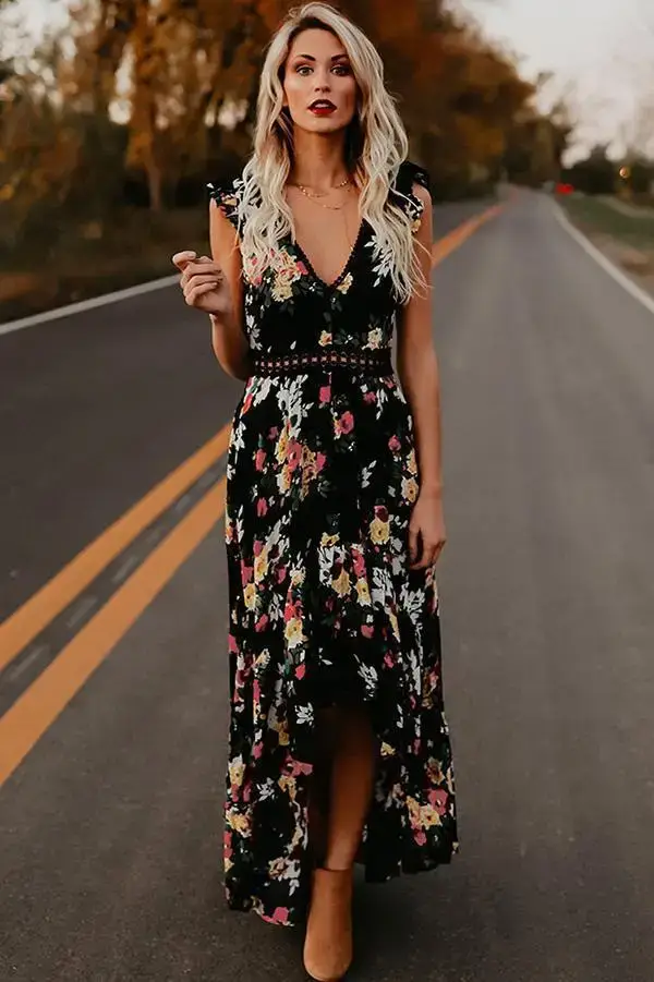 White Floral Sleeveless Asymmetrical Dress - Image 2