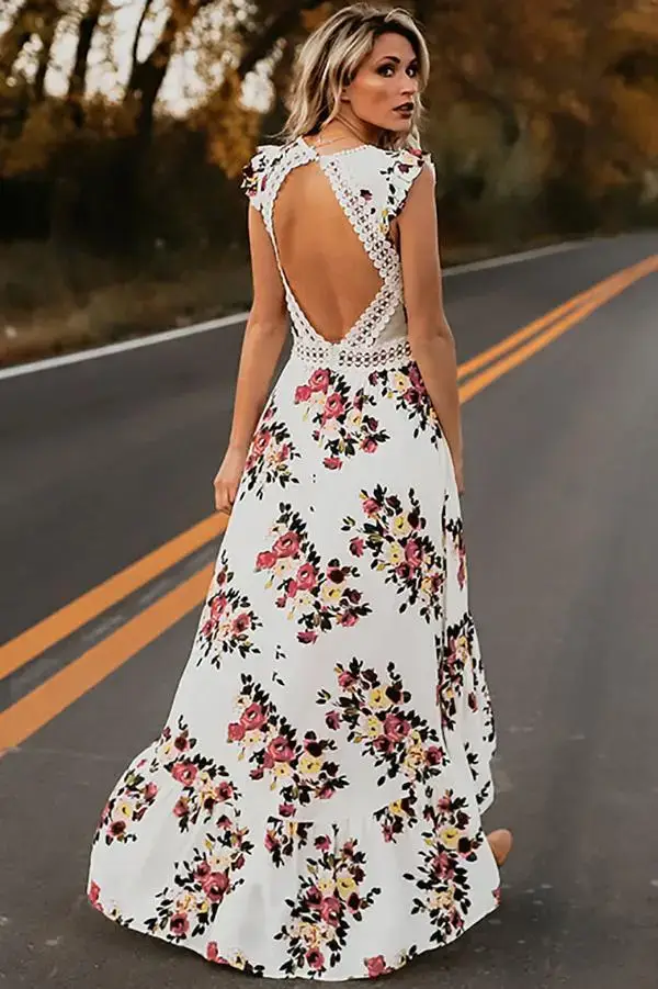 White Floral Sleeveless Asymmetrical Dress - Image 4
