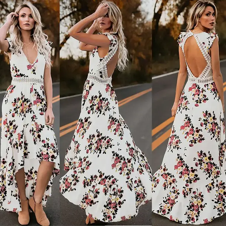 White Floral Sleeveless Asymmetrical Dress — feature 2