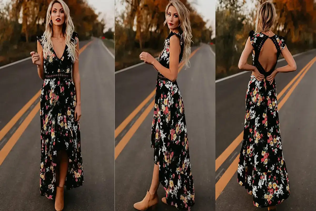White Floral Sleeveless Asymmetrical Dress — feature 3