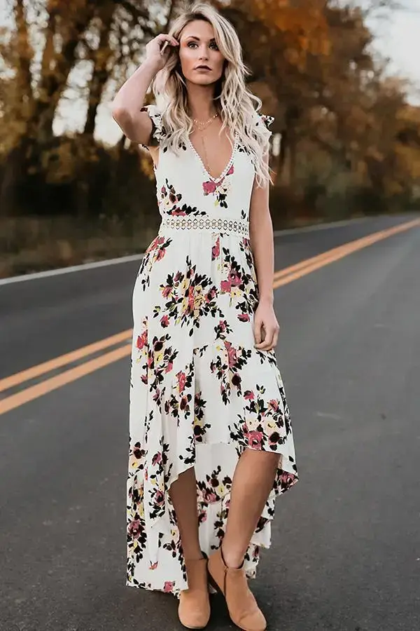 White Floral Sleeveless Asymmetrical Dress — feature 6
