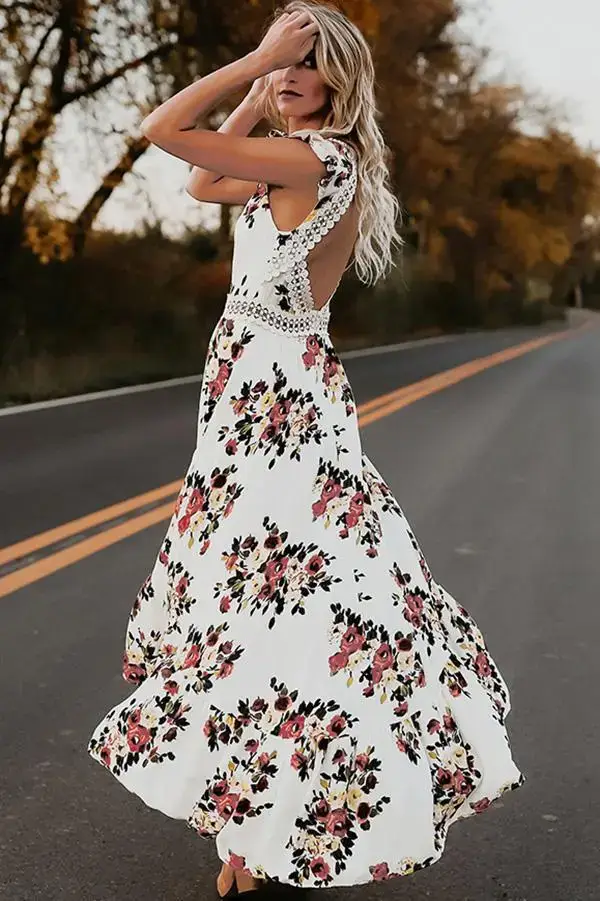 White Floral Sleeveless Asymmetrical Dress — feature 7