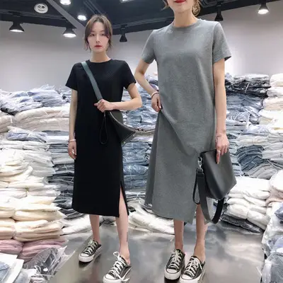 Women Plus Size Grey Loose Fit T-Shirt Dress - Image 3