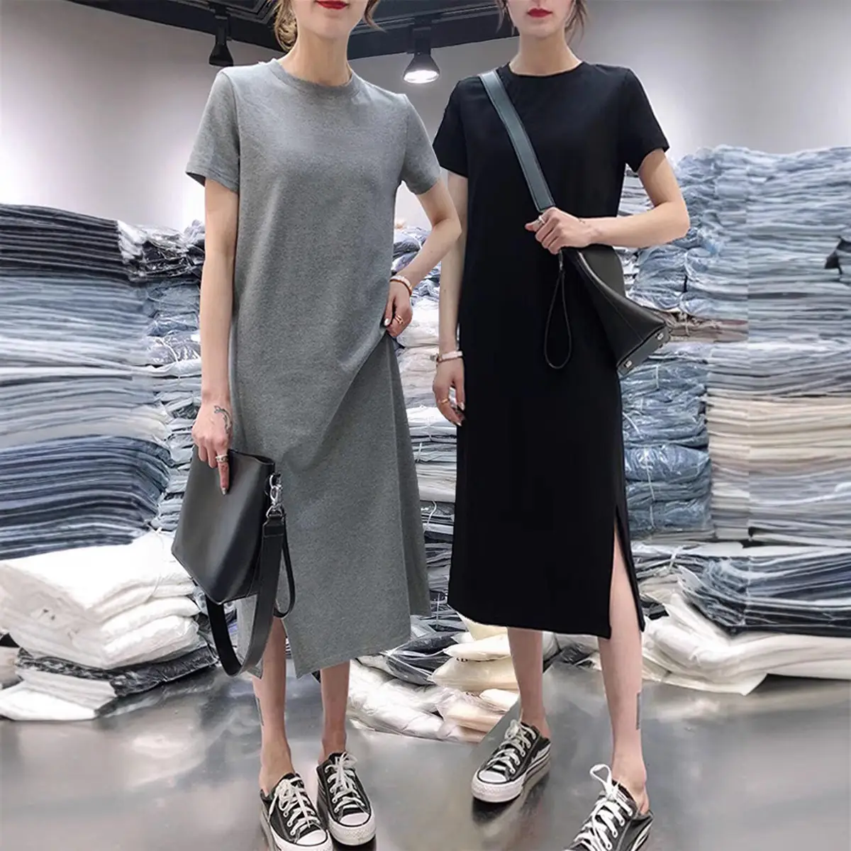 Women Plus Size Grey Loose Fit T-Shirt Dress - Image 4