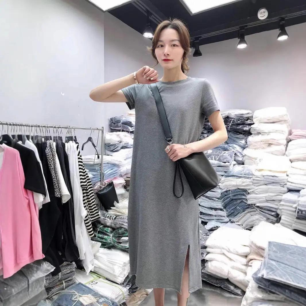 Women Plus Size Grey Loose Fit T-Shirt Dress - Image 5