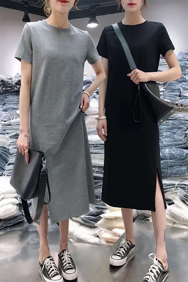 Women Plus Size Grey Loose Fit T-Shirt Dress — feature 2
