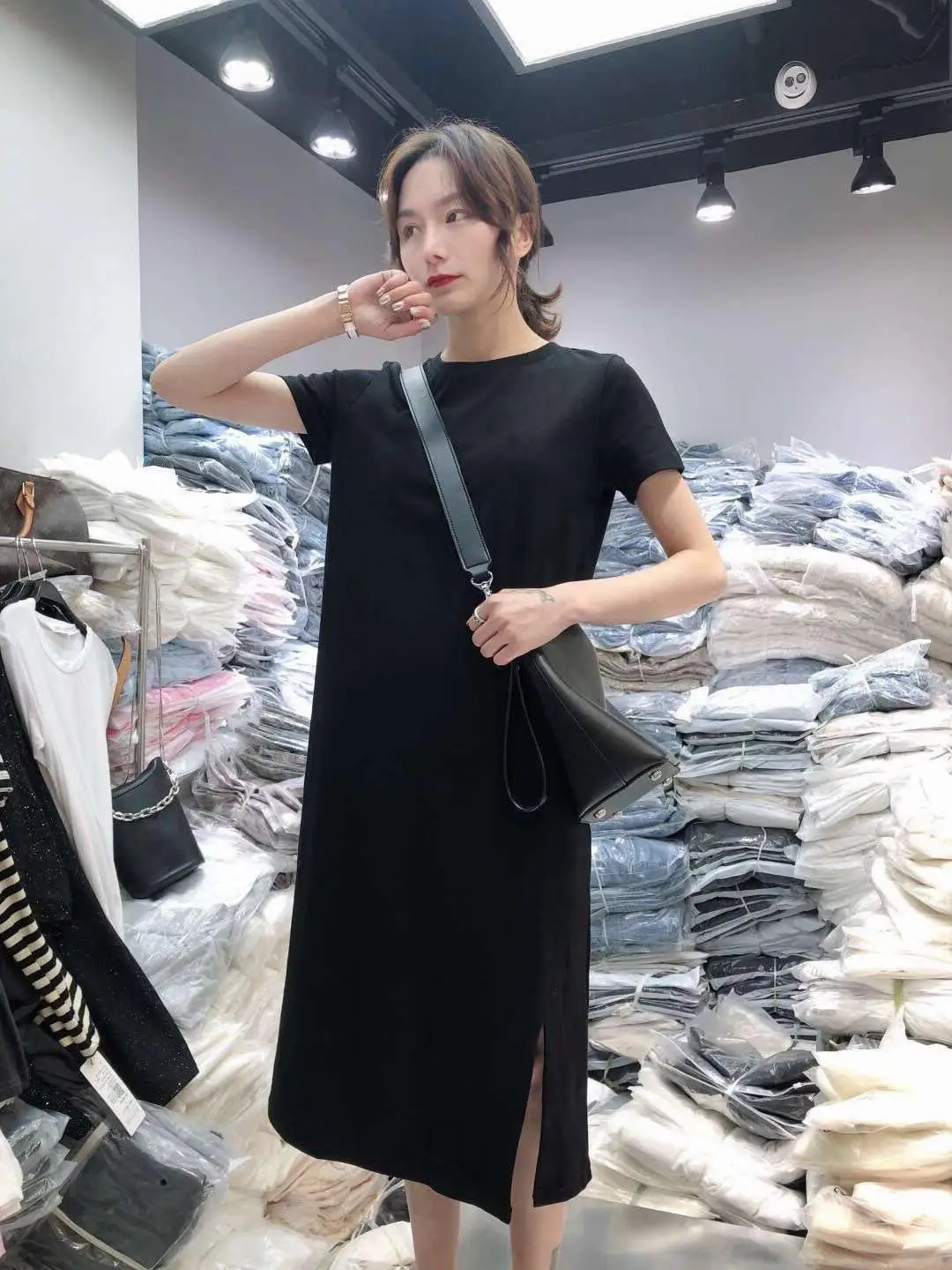 Women Plus Size Grey Loose Fit T-Shirt Dress — feature 5