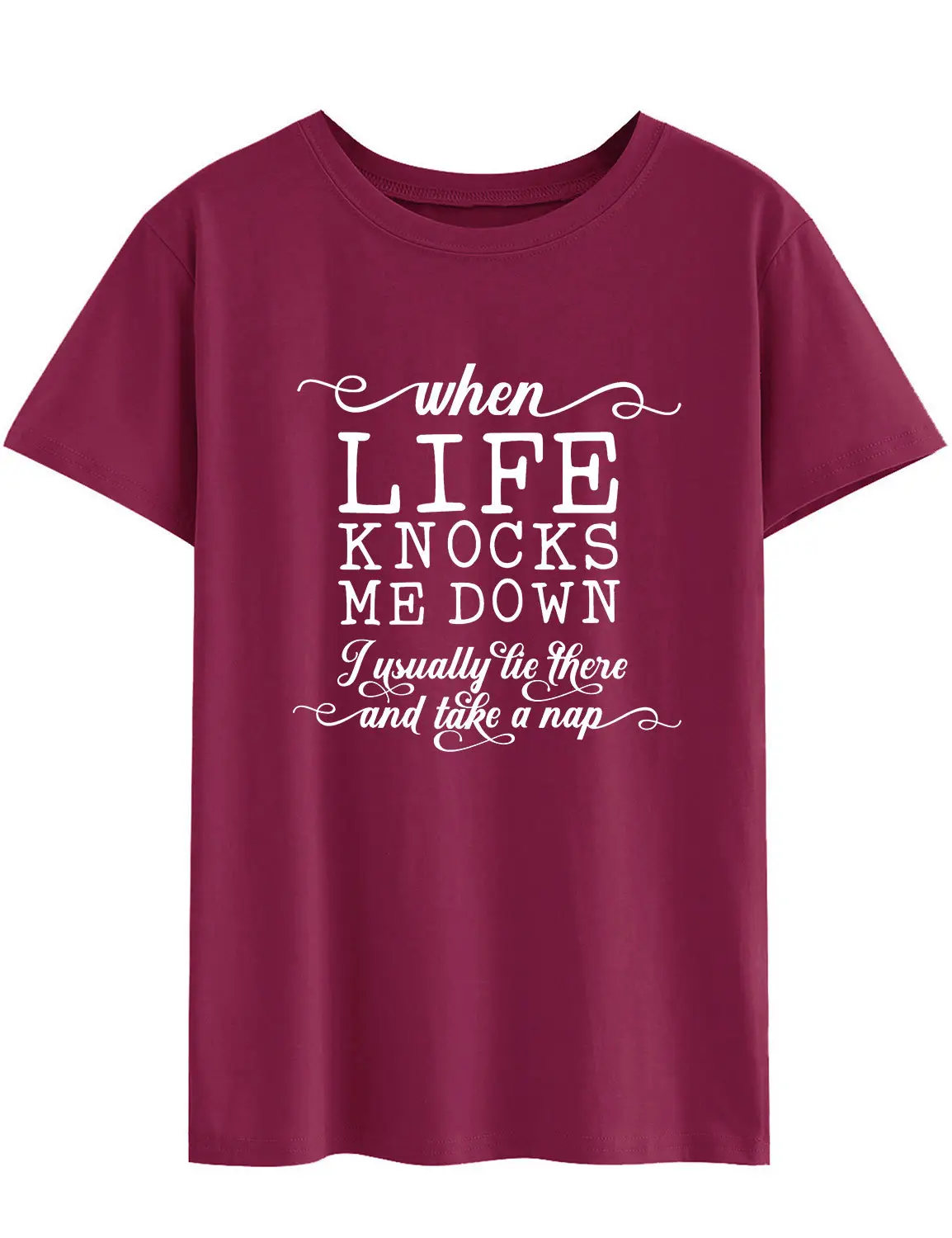 Men Women T-Shirt When Life Kicks Me Down Letters - Image 2