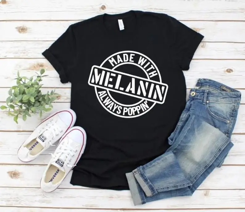 Melanin Always Poppin Men Women T-Shirt Grey