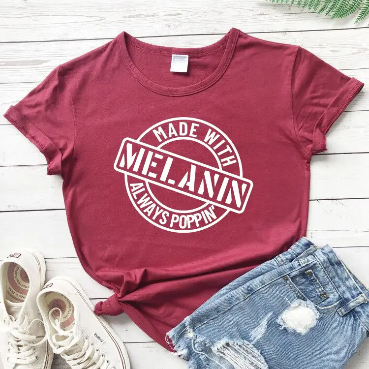 Melanin Always Poppin Men Women T-Shirt Grey
