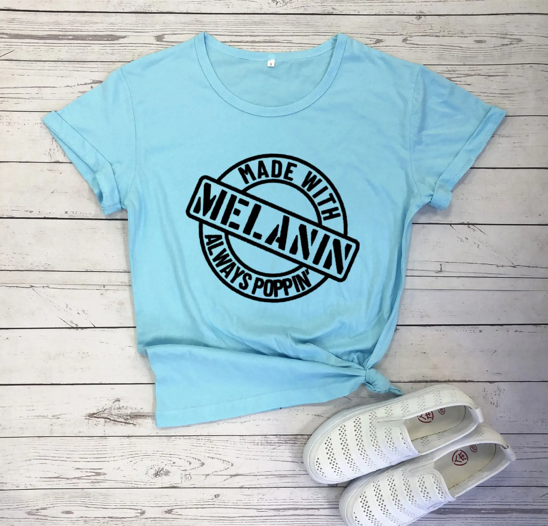 Melanin Always Poppin Men Women T-Shirt Grey