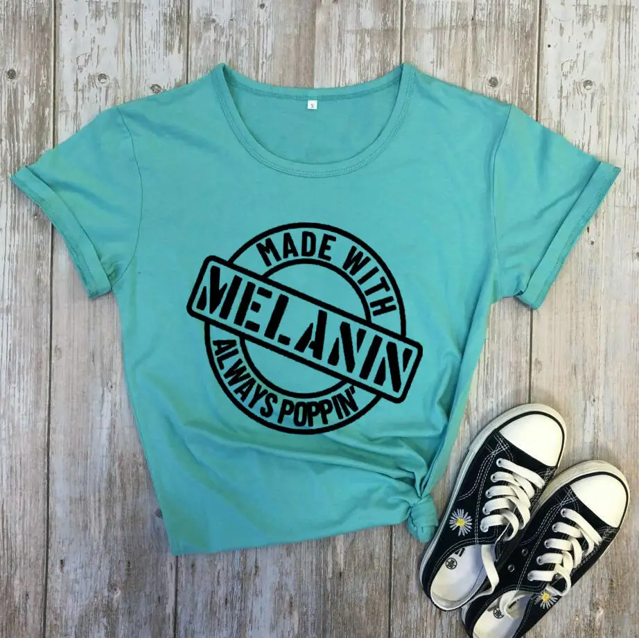 Melanin Always Poppin Men Women T-Shirt Grey