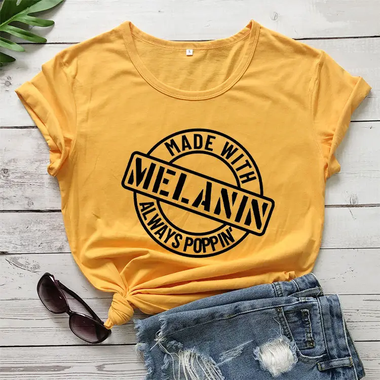 Melanin Always Poppin Men Women T-Shirt Grey