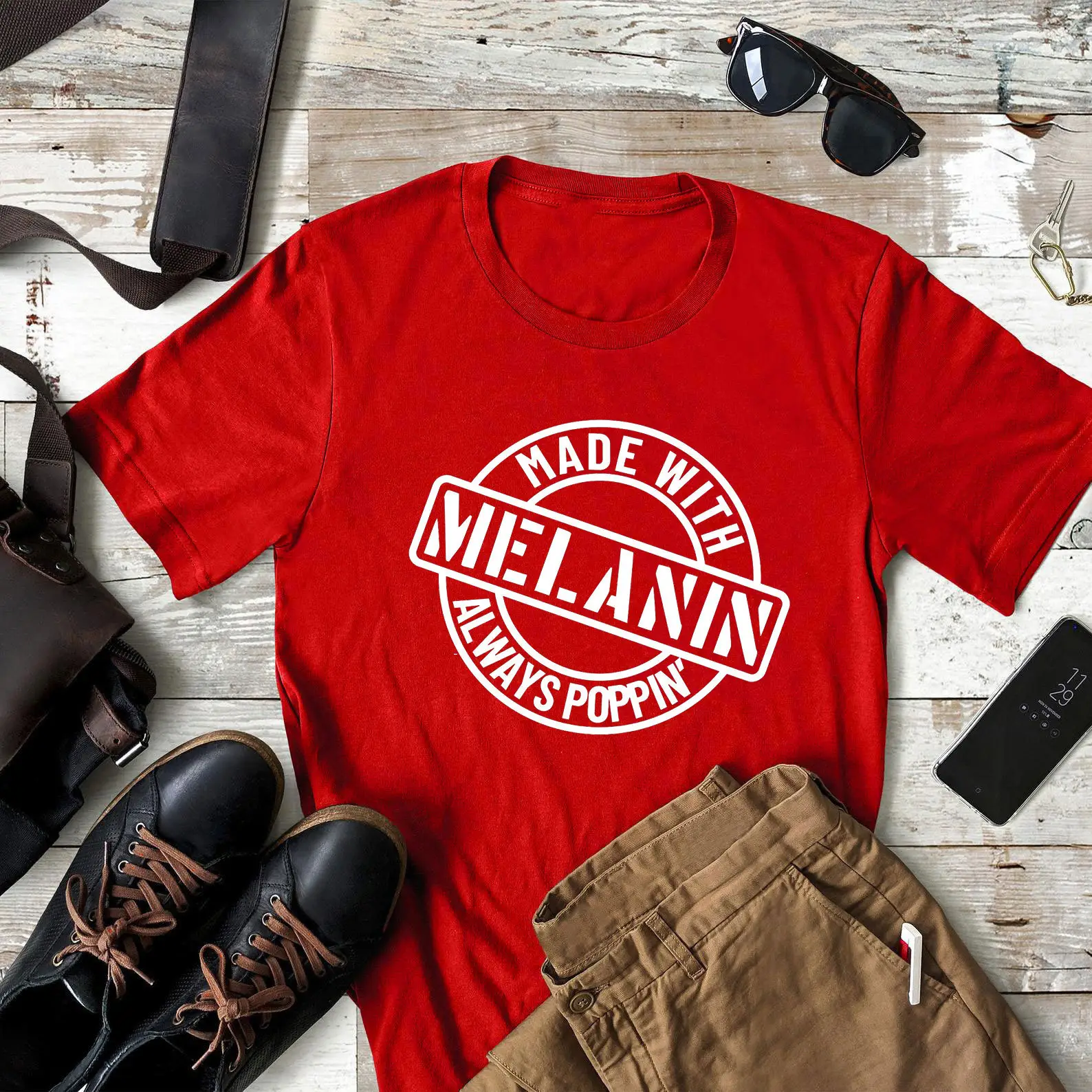 Melanin Always Poppin Men Women T-Shirt Grey