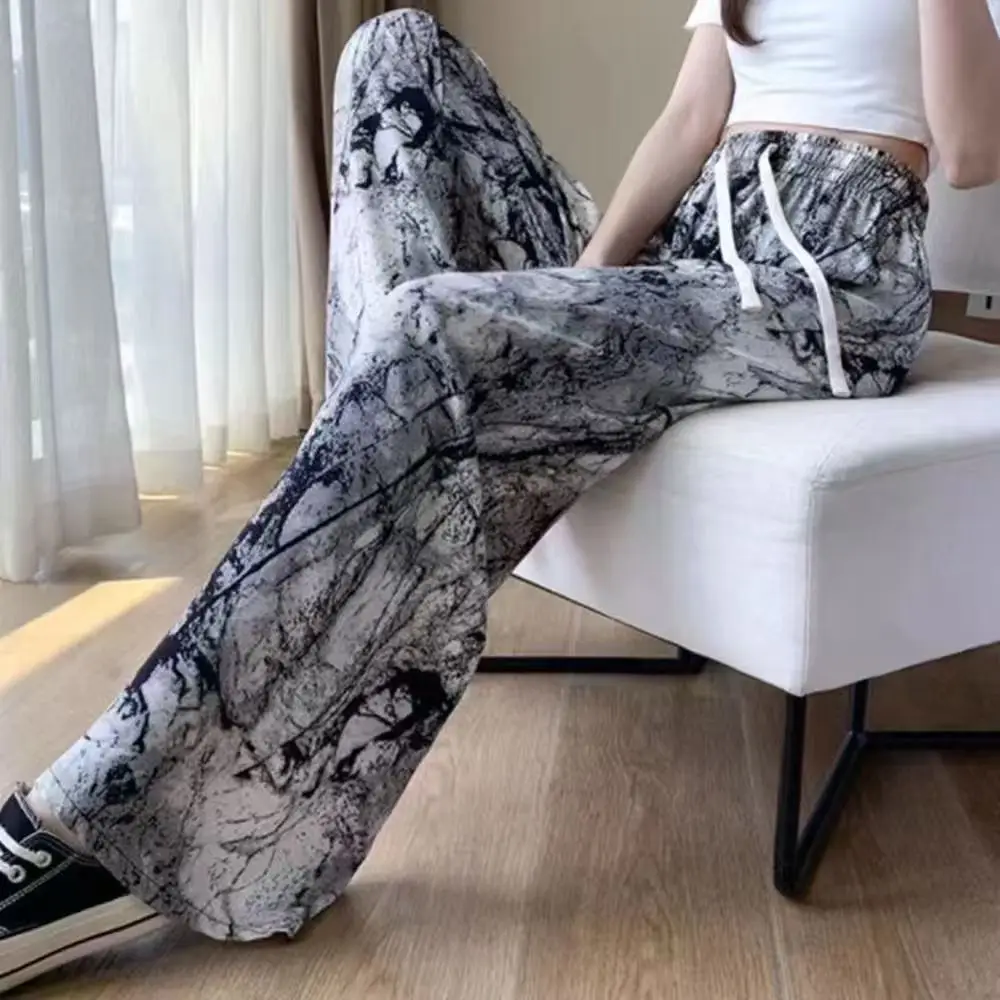 Women's Floral Print Casual Pants Black White - Image 22