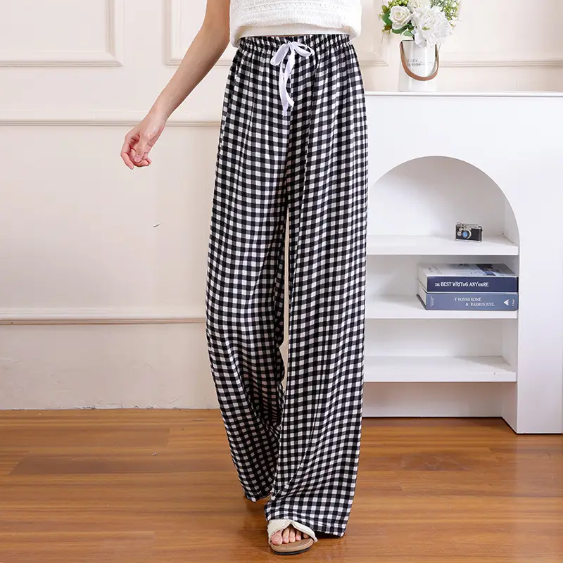 Women's Floral Print Casual Pants Black White - Image 36