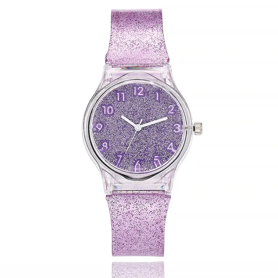 Green Glitter Women's Quartz Watch with Transparent Strap - Image 2