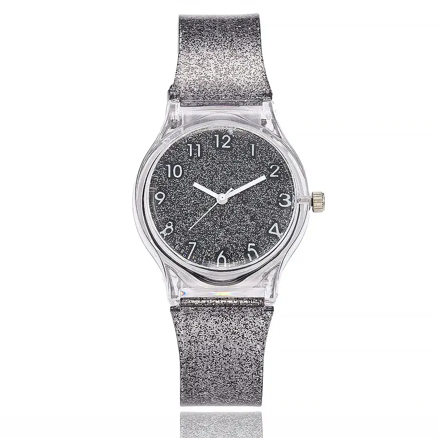 Green Glitter Women's Quartz Watch with Transparent Strap - Image 5