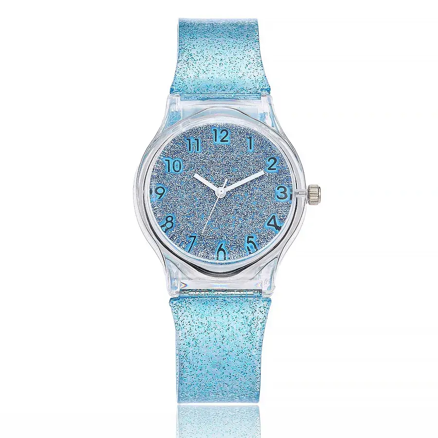 Green Glitter Women's Quartz Watch with Transparent Strap - Image 4