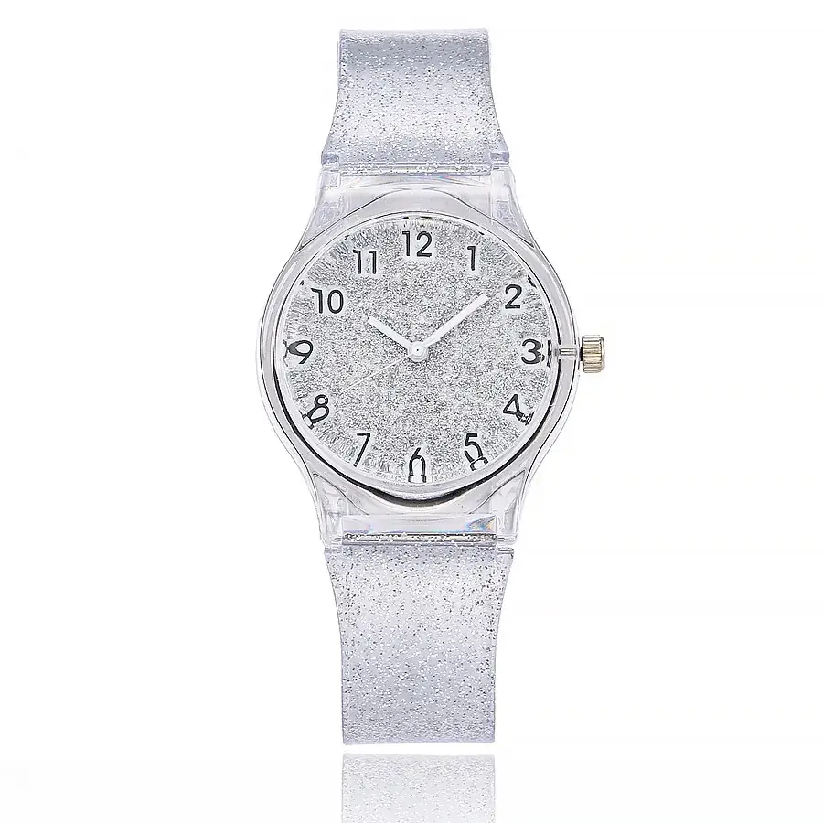 Green Glitter Women's Quartz Watch with Transparent Strap