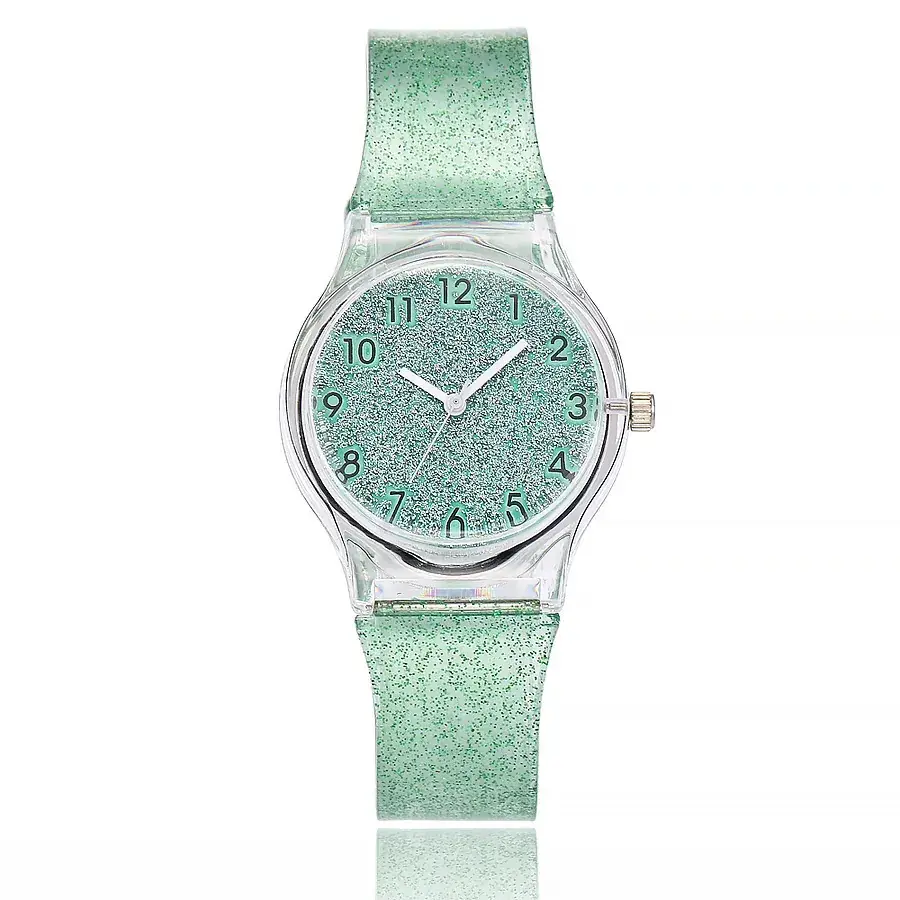 Green Glitter Women's Quartz Watch with Transparent Strap - Image 3