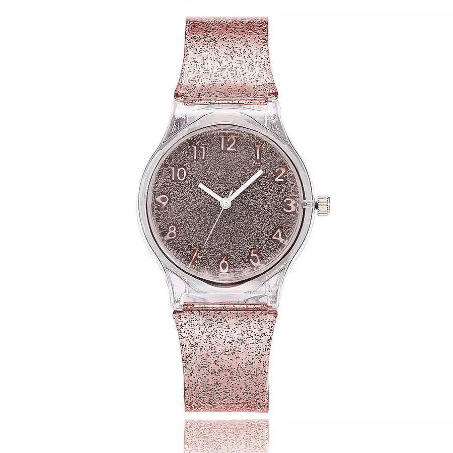 Green Glitter Women's Quartz Watch with Transparent Strap - Image 8