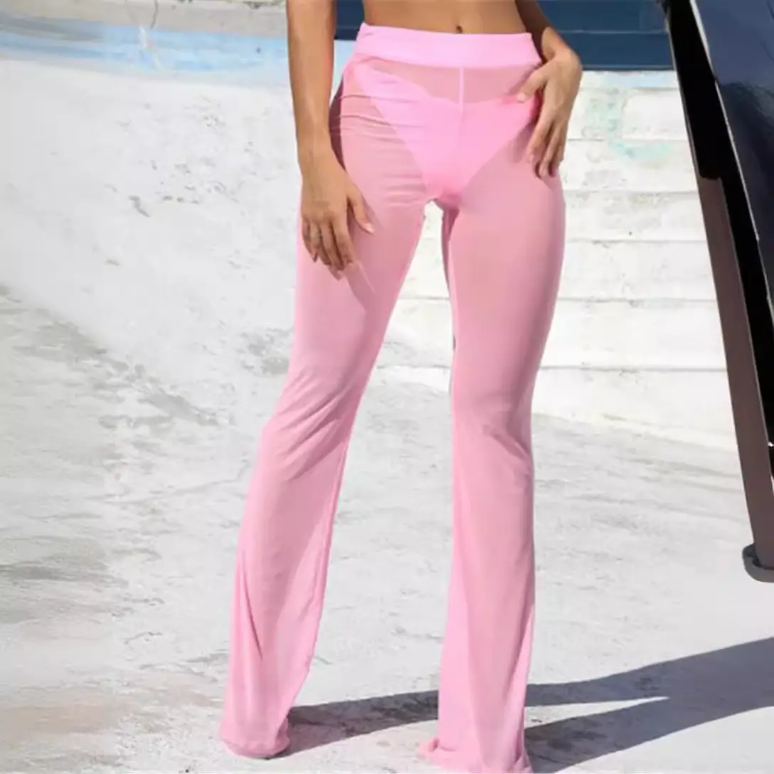 Red Wide Leg Flared Casual Pants for Women - Image 8