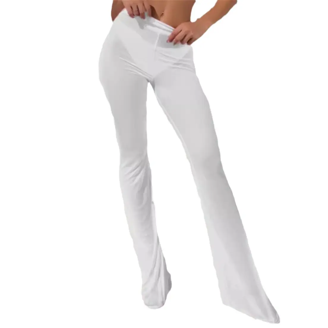Red Wide Leg Flared Casual Pants for Women - Image 9