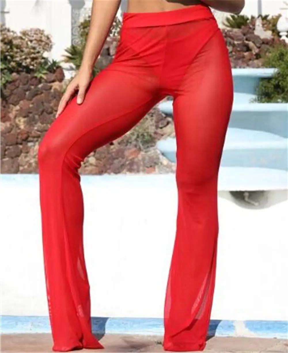 Red Wide Leg Flared Casual Pants for Women — feature 3