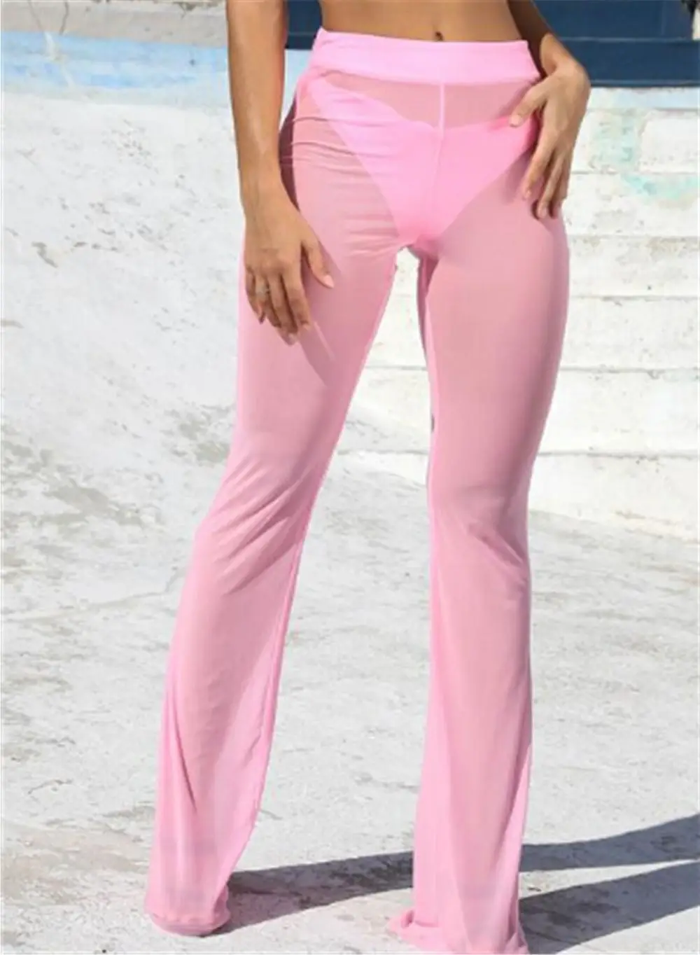 Red Wide Leg Flared Casual Pants for Women — feature 4