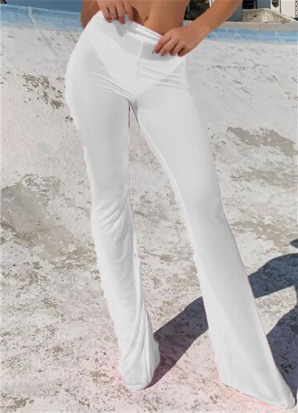 Red Wide Leg Flared Casual Pants for Women — feature 5