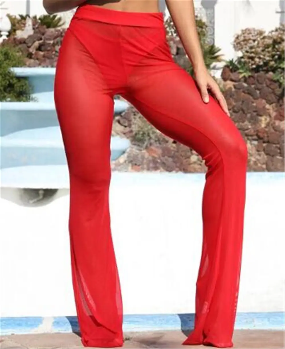 Red Wide Leg Flared Casual Pants for Women - Image 2