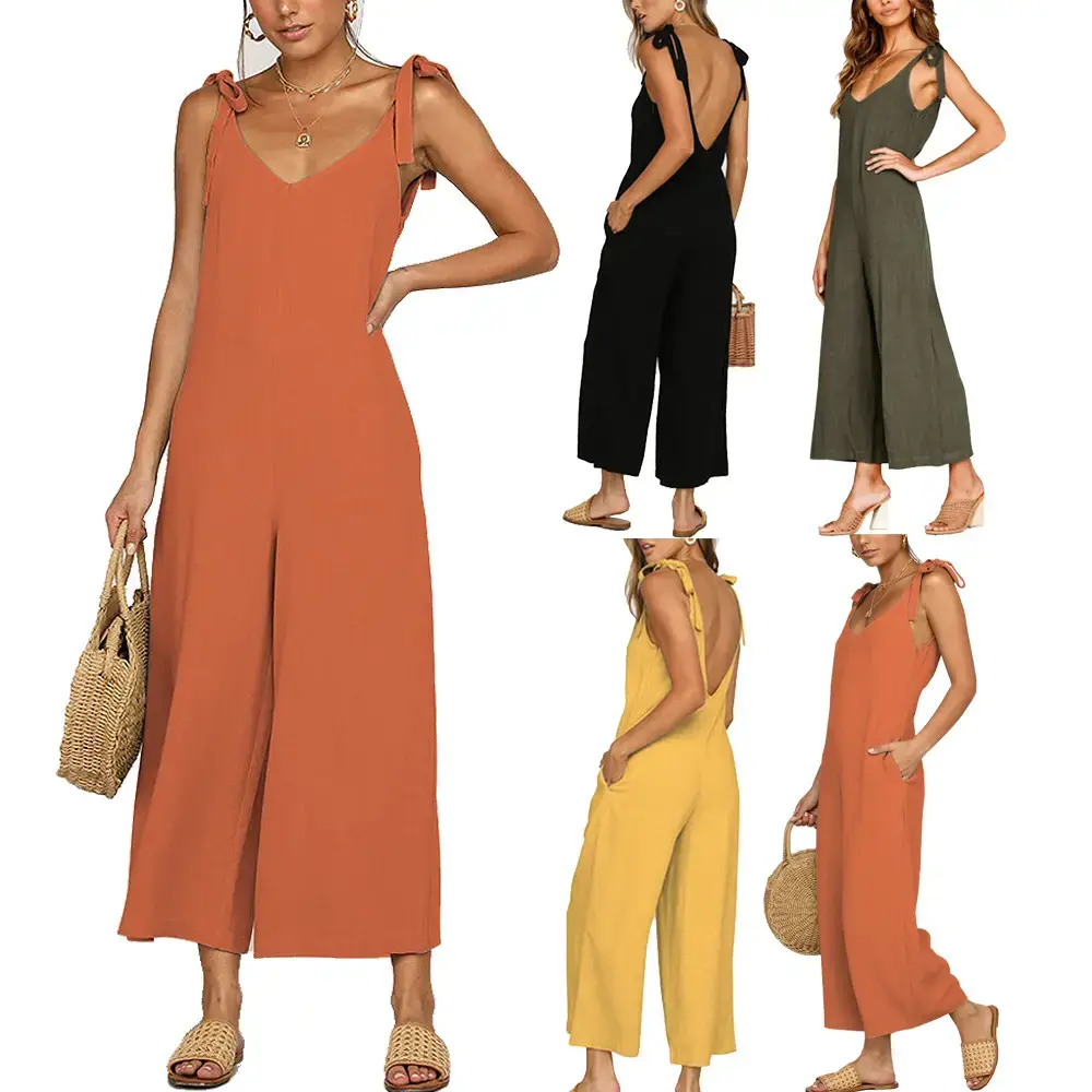 Women Yellow Cropped Jumpsuit Bow Suspender Set — feature 2