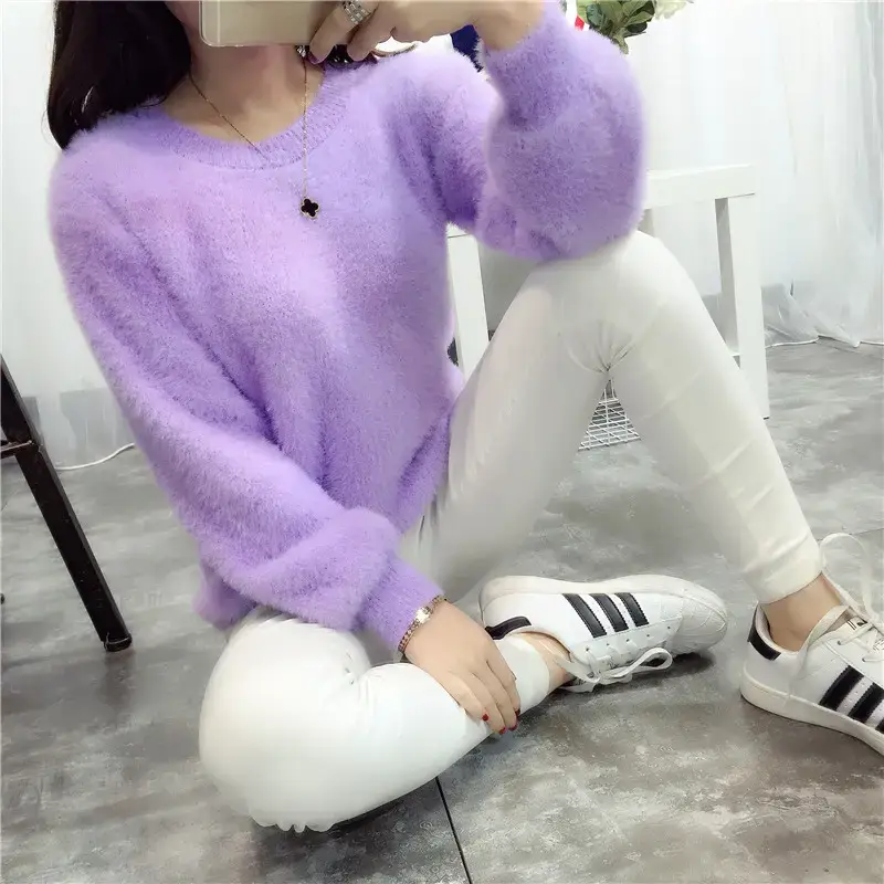 2025 Korean Style Pink Mink Sweater for Women