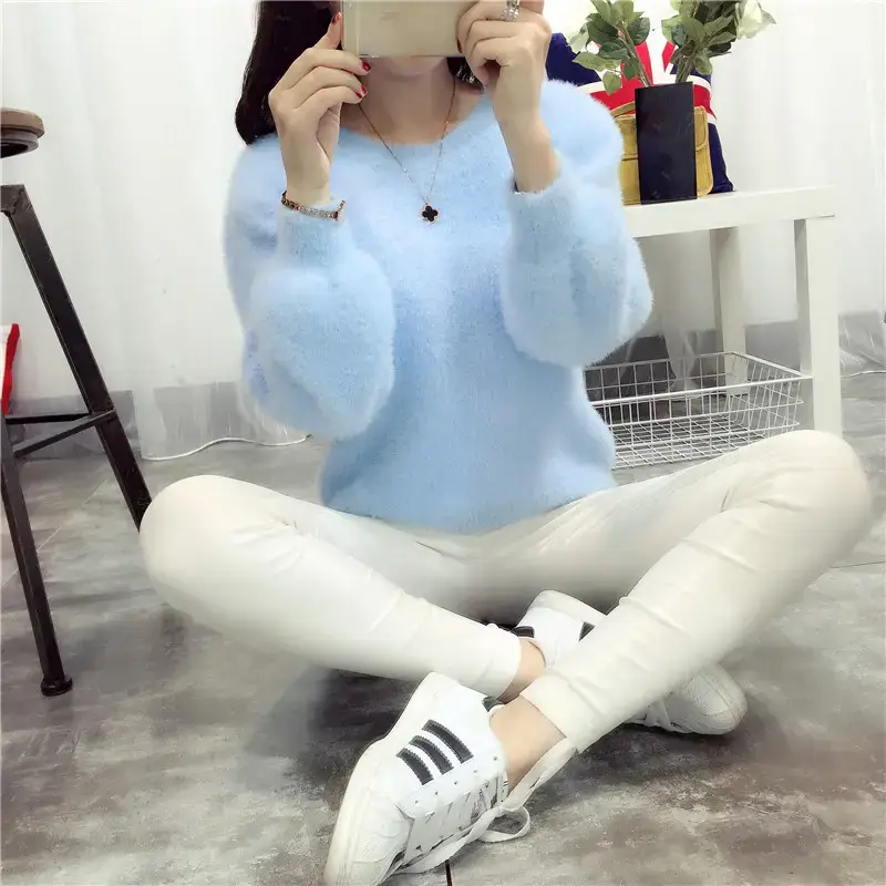 2025 Korean Style Pink Mink Sweater for Women