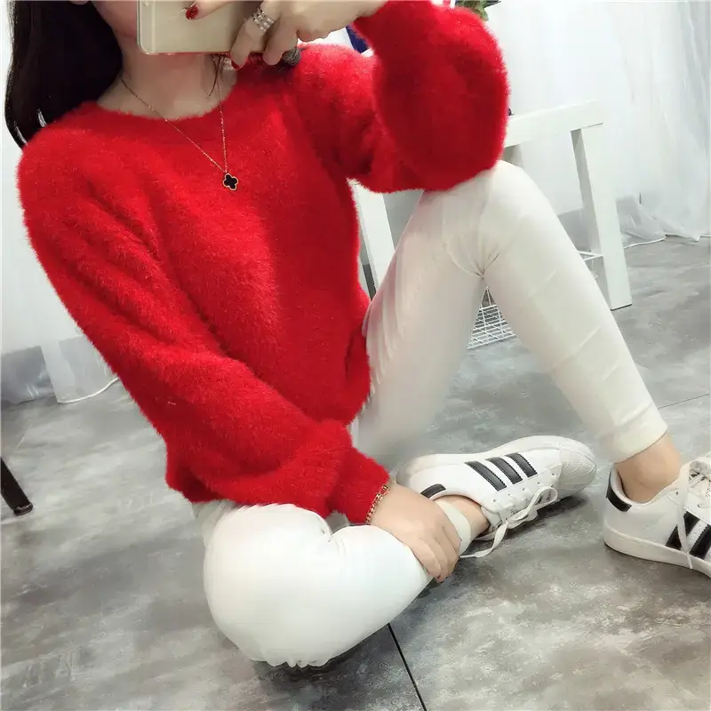 2025 Korean Style Pink Mink Sweater for Women