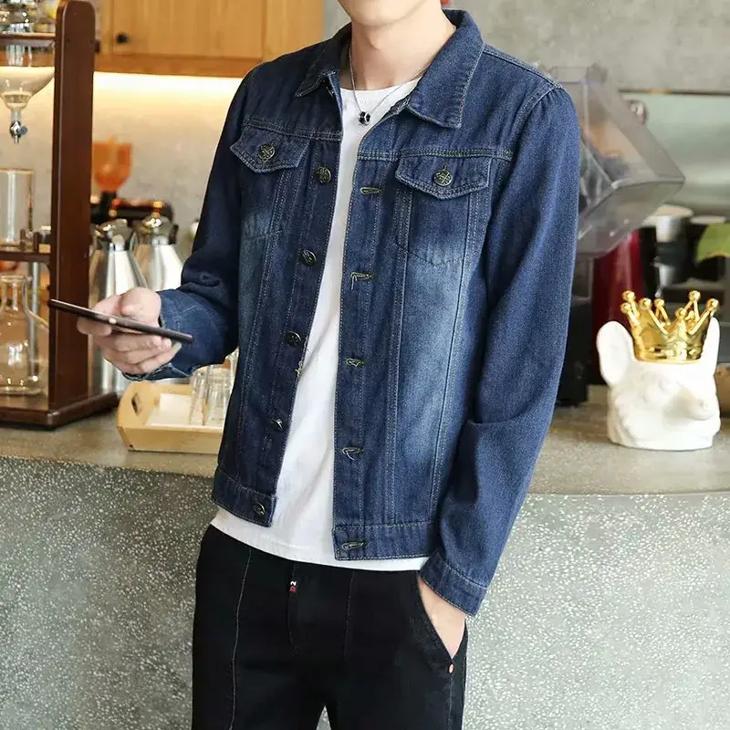 Men's Slim Fit Blue Denim Jacket 2019 Spring - Image 3