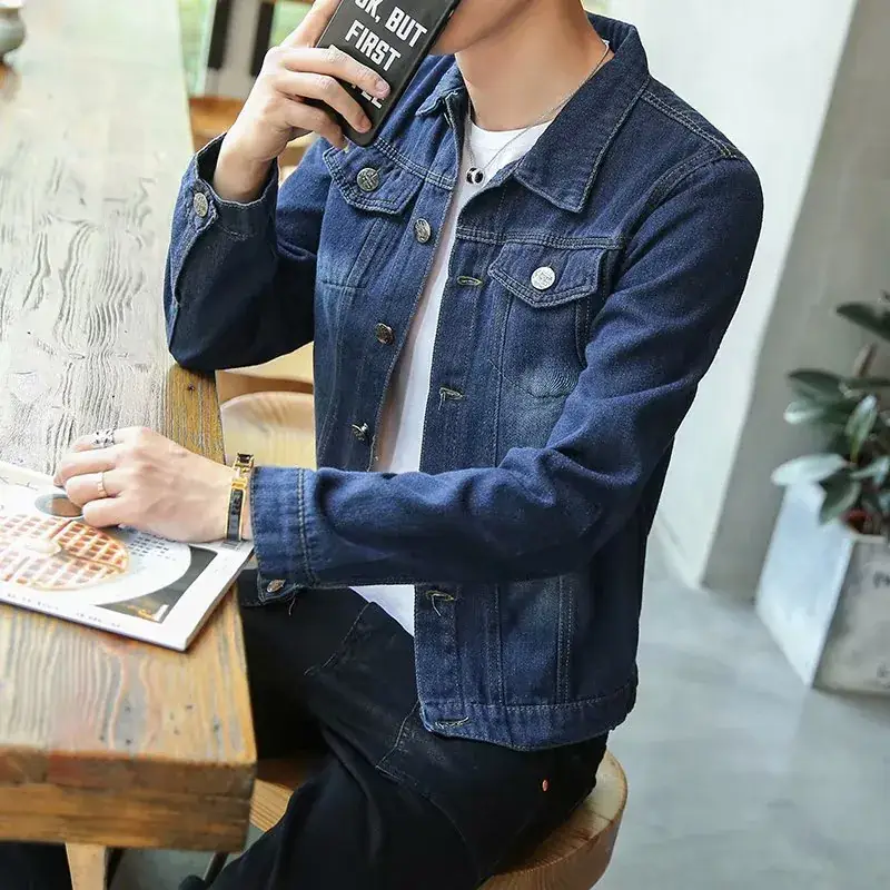 Men's Slim Fit Blue Denim Jacket 2019 Spring - Image 4